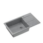 QUADRON Kitchen Sink, Grey, Size 78 x 45 x 18.5 cm, Granite Granite Sink, Christian 136 XL, Single Basin, Kitchen Sink, with Manual Siphon and Draining Board, 1 Basin Built-in Sink