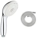 GROHE 28421002 4 Sprays Tempesta 100 Hand Shower, Chrome + GROHE 27137000 | Silverflex Hose | 2000 mm