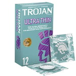 Trojan Ultra Thin Condoms, Thin Condoms for Ultra Sensitivity, with Premium Quality Latex, Pack of 12 (Packaging may vary)