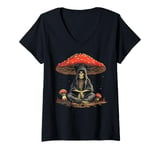 Womens Cute Grim Reaper The Death Cottagecore Aesthetic Mushroom V-Neck T-Shirt