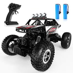 DEERC RC Cars Remote Control Car 1:14 Off Road Monster Truck,Metal Shell 4WD Dual Motors LED Headlight Rock Crawler,2.4Ghz All Terrain Hobby Truck with 2 Batteries for 90 Min Play,Boy Adult Gifts