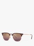 Ray-Ban RB4416 Unisex New Clubmaster Polarised Sunglasses, Bordeaux Rose Gold/Mirror Multi
