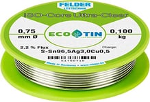 Felder Löttechnik ISO-Core Ultra Clear SAC305 Étain à souder bobine Sn96,5Ag3Cu0,5 0.100 kg 0.75 mm