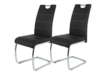 Apollo Flora Lot De 2 Chaises Luge Pour Cuisine, En Simili Cuir Noir, Poignée En Creux, Armature Métallique Chromée, 42 x 57 x 98 cm