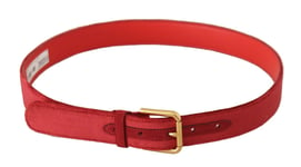 DOLCE & GABBANA Belt Red Velvet Gold Logo Engraved Metal Buckle s. 85cm / 3