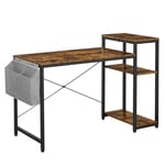VASAGLE Computer Desk, Home Office Desk with Reversible Shelves and Storage Bag, Writing Desk, for Documents Files, 130 x 55 x 90 cm, Industrial, Rustic Brown and Black LWD088B01