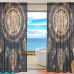 ALAZA Sheer Voile Curtains, Native American Indian Dreamcatcher With Magic Mandala Feathers Polyester Fabric Window Net Curtain for Bedroom Living Room Home Decoration, 2 Panels, 78 x 55 inch