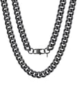 FOCALOOK Collier Homme Noir 50cm Chaîne Grosse Maille 12mm Curb Chain Necklace Rappeur Hip Hop Punk Style