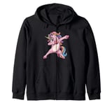 Dabbing Unicorn Rainbow Hair Fun Unicorn Kids Girls Boys Zip Hoodie