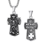 Bestyle Stainless Steel Saint Michael Prayer Faithful Necklace St Michael The Archangel Religious Cross Pendant for Men Women Christian Faith Jewellery