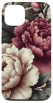 Coque pour iPhone 13 Pivoines vintage en rose foncé et beige