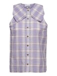 Seersucker Check Sleeveless Shirt Patterned Ganni