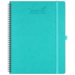 BEZEND Agenda 2024 2025 Semainier Spirale A4 Agenda Scolaire 24 25 Planner A4 | 18 Mois Du juillet. 24 à déc. 25 | Couverture Souple en Cuir PU - Turquoise