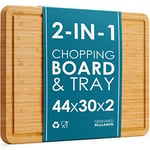 Premium Organic 2-in-1 Extra-Large Wooden Chopping Board & Serving Tray – 44x30x2cm – Multi-Purpose Bamboo Cutting Board with Juice Groove for Carving Meat, Vegetables, Cheese and Bread – by LARHN