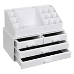 Songmics Cosmetics Organizer, Makeup Storage Holder med 4 lådor och 16 fack av olika storlekar, icke-halkmattor, för smink- och smyckenillbehör, White