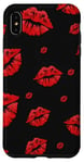 Coque pour iPhone XS Max Rouge à lèvres Red Kisses Cute Women sur fond noir