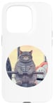 iPhone 15 Pro Cute Grey Fit Muscle Cat Sitting on Gym Lifting Bench Case