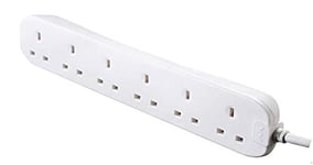 Masterplug Six Socket Long Extension Lead, 2 Metres, White