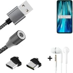 Data charging cable for + headphones Xiaomi Redmi Note 8 Pro + USB type C a. Mic