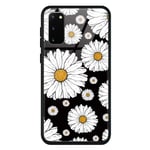 ZhuoFan Coque Huawei P20, Series 9H Verre TREMPE Cas Design Motif Antichoc Protector Case [Anti-Rayures] [Soft Bumper] Tempered Glass Skin Fundas for Huawei P20 5.8, Cover Fleur de Marguerite Noire