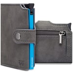 BEWMER Porte Carte de Crédit 2 Blindé | Portefeuille Slim pour Homme et Femme avec Protection RFID Anti-clonage | Porte Carte et Billets avec Porte-Monnaie (B2 avec Zip, Gris Foncé & Bleu)