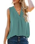 Aokosor Tops for Women Vests Ladies Summer Tops V Neck Sleeveless Loose Chiffon Tank Green Size 14-16