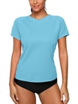 CharmLeaks Short Sleeve Rashgaurd for Women UV Sun Protection Surf Active Swim Shirts Blue L