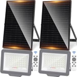 Aigostar - Projecteur solaire LED d’extérieur avec grand panneau solaire,15000mAH,batterie de grande capacité,IP65,6500K, lampe solaire extérieure pour jardins,portes,garages,câble de 2m,2 Paquets