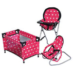 The New York Doll Collection Doll Mega Set Chaise Haute, 3-1 transat et Pack n Play de Couleur Rouge pour poupées de 18 Pouces / 46 cm