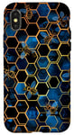 Coque pour iPhone X/XS Coque de téléphone motif géométrique bleu avec abeilles sur noir