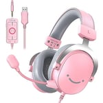 FIFINE Pink 3.5mm/USB Gaming Headset,PC Over-Ear Gamer Headphone with Microphone for Xbox, Computer, PS4/PS5, Streaming Headset with Detachable Mic,7.1 Surround Sound,Soft Earmuffs-AmpliGame H9 Pink