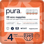 Pura Baby Toddler Nappies Size 4 (Maxi 7-18kg / 15-40 lbs) 1 Pack of 29 Nappies, Allergy UK Approved, Made with Organic Cotton, up to 12 hour Leakage Protection