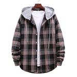 RIQWOUQT Homme Chemise Fleurie Manches Longues,Plaid Rose À Capuche Chemise À Manches Longues Hommes Et Femmes Casual Plaid Chemise Imprimée Couple Vêtements Hip-Hop Street Tops Tops M-3Xl,3X,Lar