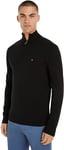 Tommy Hilfiger Men’s Mock Neck Half Zip Jumper, Black (Black), M