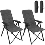 Woltu - Lot de 2 Chaise Pliante Camping, 47 x 49 x 101 cm, Chaise Longue, Fauteuil Pliant, Chaise de Pêche, Cadre en Métal, Gris foncé