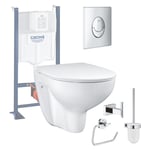 Grohe - Pack wc sans bride Bau Ceramic avec abattant slim + Bâti support wc Rapid sl + plaque de commande Start chromé + Accessoires