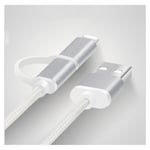 Câble 2 en 1 Pour HUAWEI Mediapad M5 lite Android & Apple Adaptateur Micro USB Lightning 1m Metal Nylon ARGENT