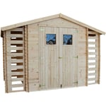 Abri de jardin en bois avec à bûches / rangement 5,47 m² - Cabane de jardin extérieure – extérieur H218 x 328 x 206 cm Timbela M391