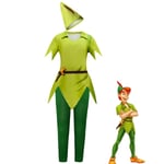 Barnfilm Peter Pan Cosplay Grön Elf Topp Byxor Spetsig Hatt Set 130cm