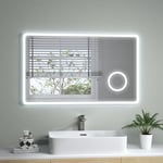 S'afielina - Miroir salle de bain 100 x 60 cm led Miroir avec éclairage Miroir Mural Grossissement 3x avec Interrupteur Tactile,3 Couleurs de lumière