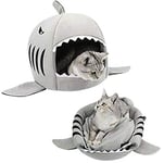 Lit Grotte pour Chat Requin Panier pour Animaux Domestique 2 en 1 Canapé&Nid Douillet Chiot Chaud Sac de Couchage Intérieur Tente de Lit pour Petit Chien Chaton Lapin Hamster avec Coussin Détachable