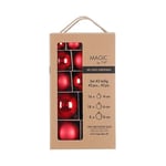 MAGIC by Inge - Christmas Baubles Set of 42 Merry Red with Diameter 4 cm, 6 cm and 8 cm, Christmas Tree Decorations Glass