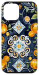 Coque pour iPhone 12 mini Noir abstrait ethnique plus carreaux bleu italien motif avec