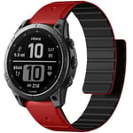 Laffav Magnetic Strap Compatible with Garmin Fenix 6 Pro/Fenix 6/Fenix 7/Fenix 7 Pro/Fenix 5 Strap, Silicone QuickFit 22mm Strap for Garmin Instinct/Epix 2 Pro 47mm/Forerunner 945/935, RedBlack