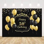 Joyeux 50e Anniversaire Toile de Fond pour Hommes Femmes Noir et Or 50 Anniversaire Fond 7x5ft Ballons 50e Anniversaire décors pour fête 50e Anniversaire Photo Accessoires Cinquante décorations