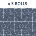 3 Rolls Geo Curves Blue Silver Metallic Glitter Textured Vinyl Wallpaper Rasch