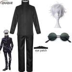 2023-anime Jujutsu Kaisen Gojo Satoru Cosplay Kostym Toppar Byxor Ögonlapp Halloween Party Män Uniform Peruker-1-1 Black Package 4 M