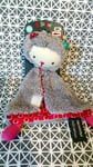 Doudou plat chat ours Sherpa gris rose fleurs Orchestra Prémaman neuf