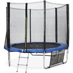 Sweeek - Trampoline 250cm - Pluton xxl Bleu - avec filet de protection. échelle. bâche. filet pour chaussures. kit d'ancrage. trampoline de jardin