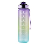 Motivational Water Bottle Motivationsflaska 1 Liter Lila/Gul/Blå - 1 Liter